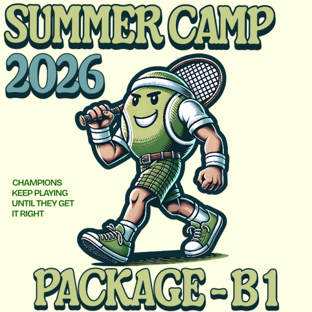 Summer Break Tennis Camp promotional graphic, version B1